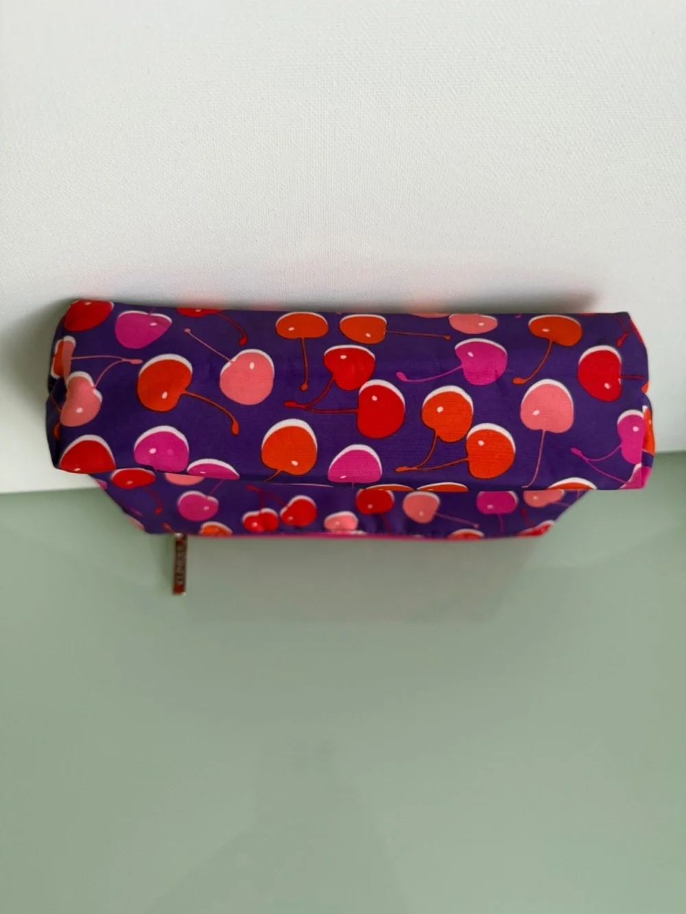Clinique Purple Cherry Print Cosmetic Makeup Bag Travel Pouch
